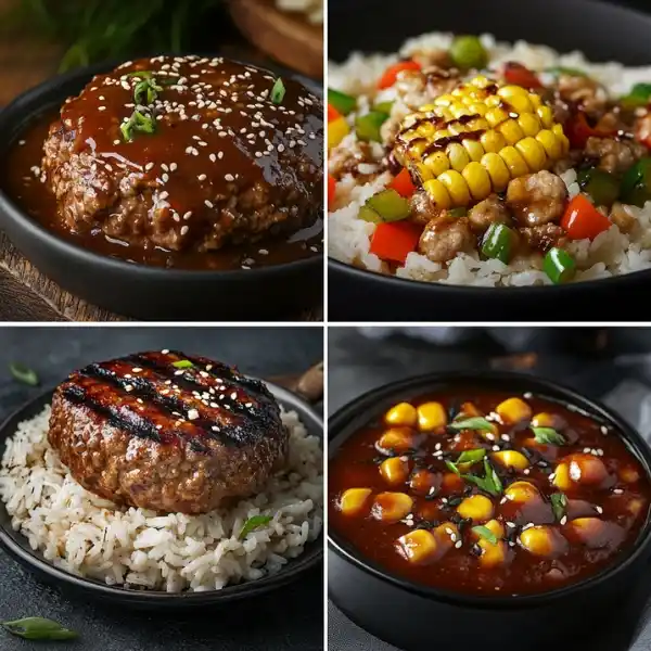 Four regional Salisbury steak variations: BBQ, Asian-inspired, Southern-style, and classic.