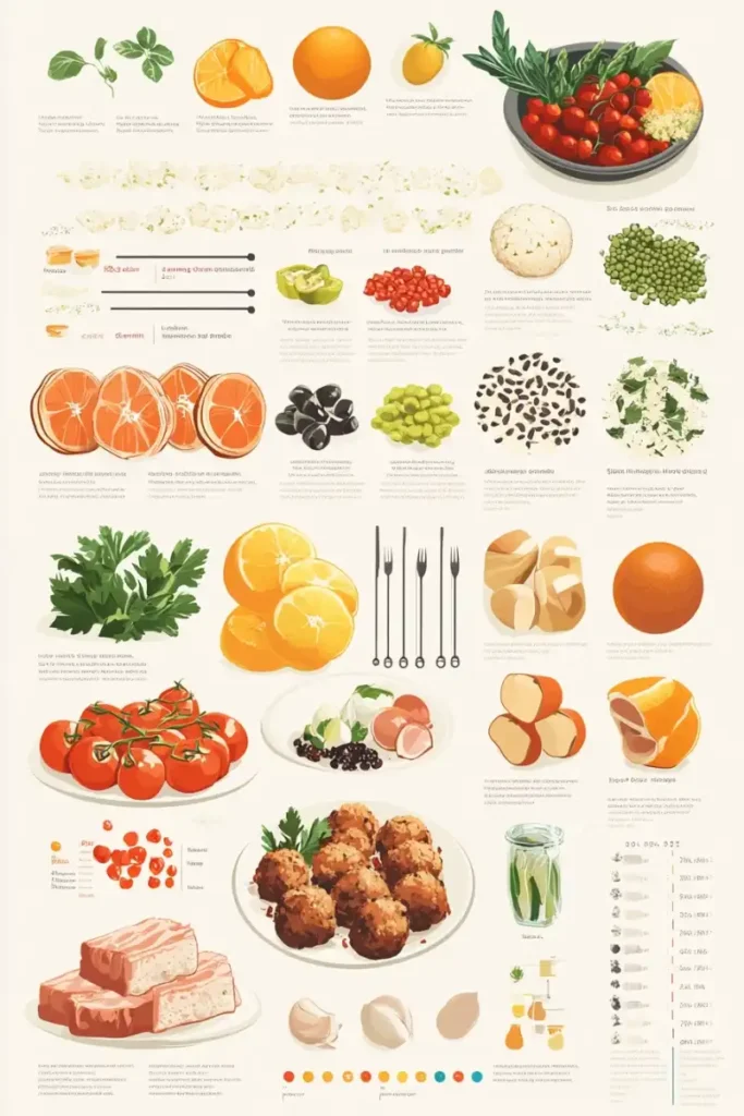 Infographic with visuals of ingredients and steps to make Swedish meatballs.
