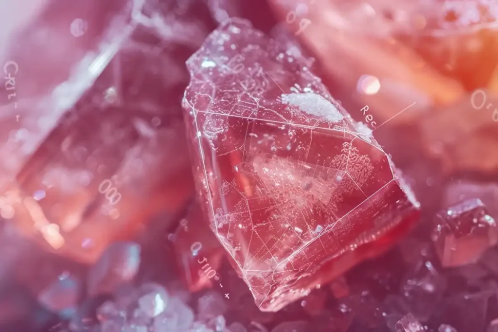 Macro image of Himalayan pink salt crystals with geometric overlays